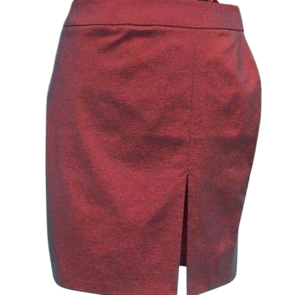 Cache Cranberry Metallic Sheen 9" Slit Evening Day Pencil Skirt Stretch $118 NWT